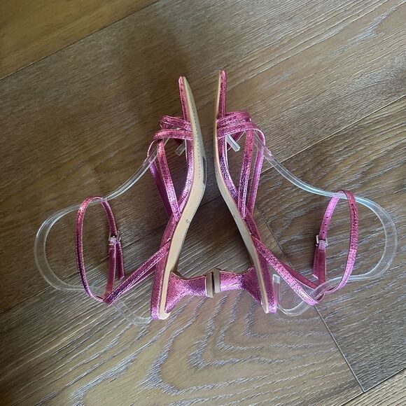 DOLCE VITA Baylor Square Toe Block Heel Thong Sandals In Magenta Crackle - Picture 8 of 13